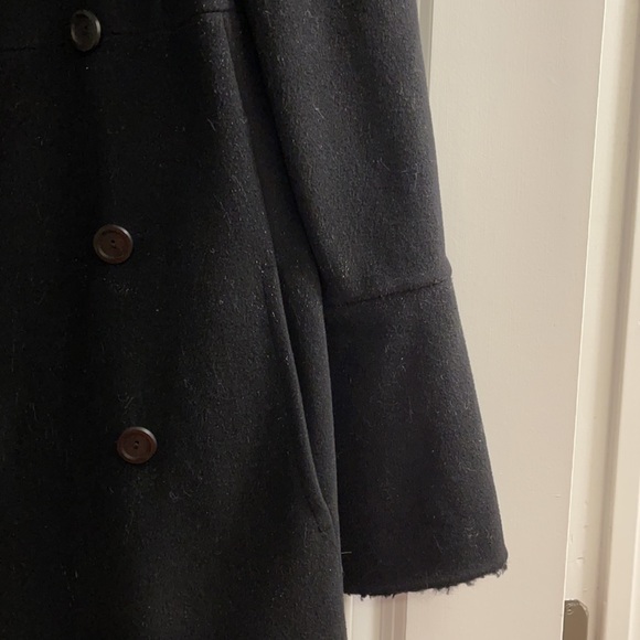 Sergio Girombelli black virgin wool coat with gray fur like trim size 46 - Picture 4 of 7
